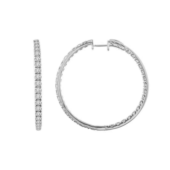 10K WHITE GOLD 5.00CT ROUND DIAMOND LADIES HOOP EARRINGS - Image 3