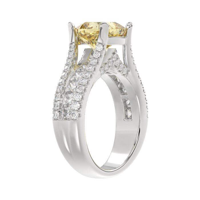 14K WHITE GOLD 4 1/2CT ROUND/PRINCESS/CUSHION DIAMOND LADIES RING (CENTER STONE YELLOW CUSHION DIAMOND 3.00CT) - Image 3