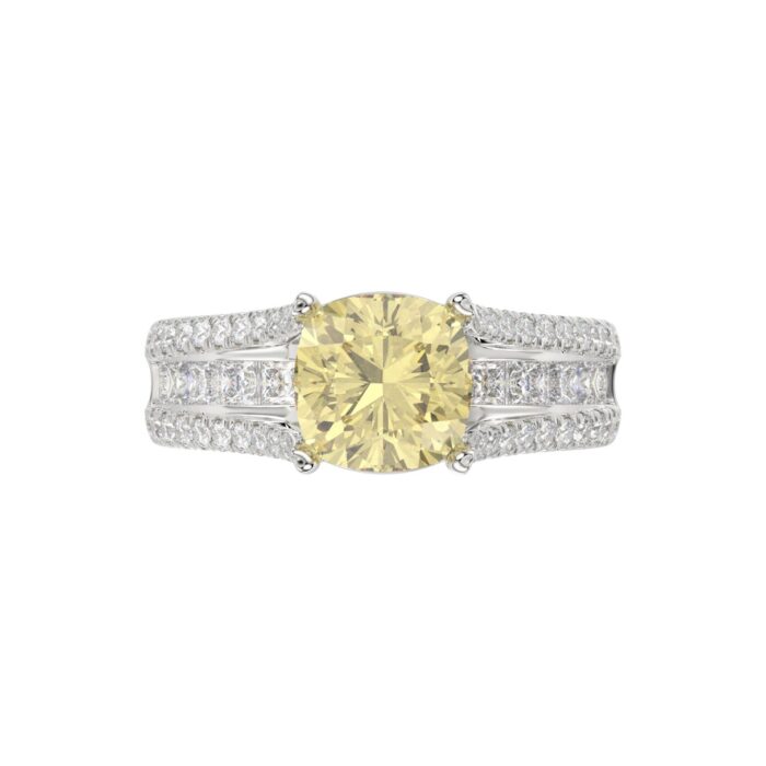 14K WHITE GOLD 4 1/2CT ROUND/PRINCESS/CUSHION DIAMOND LADIES RING (CENTER STONE YELLOW CUSHION DIAMOND 3.00CT) - Image 5