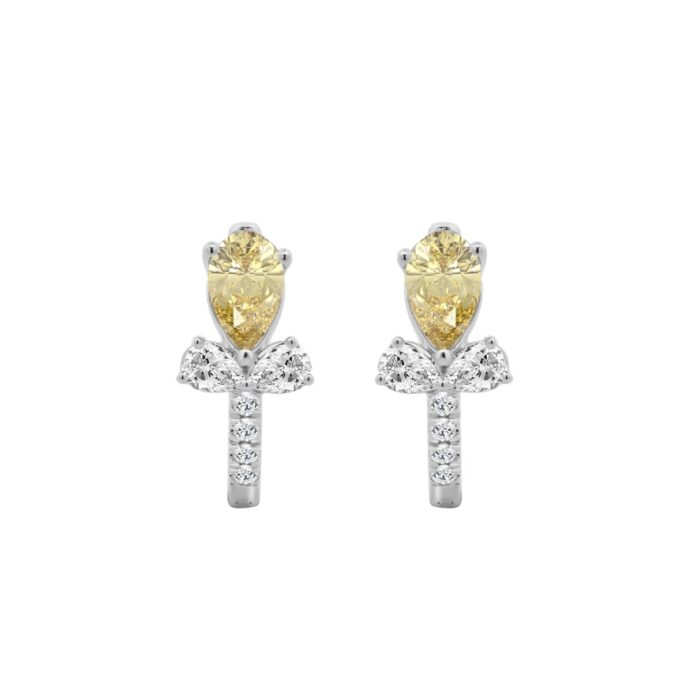 14K WHITE GOLD 1 1/2CT ROUND/PEAR/YELLOW PEAR DIAMOND LADIES EARRING - Image 1