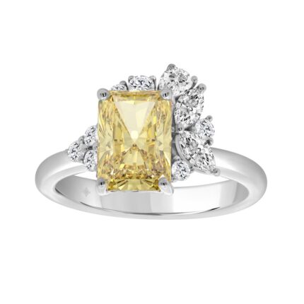 14K WHITE GOLD 2 1/2CT ROUND/MARQUISE/PEAR/YELLOW RADIANT DIAMOND LADIES RING (CENTER STONE RADIANT DIAMOND 1.00CT)