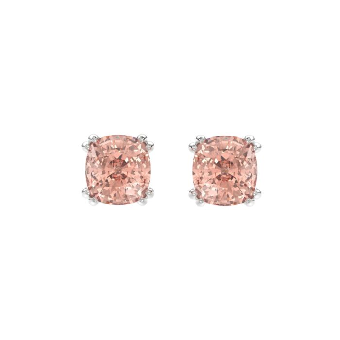 14K WHITE GOLD 2.00CT PINK CUSHION DIAMOND LADIES EARRINGS - Image 1