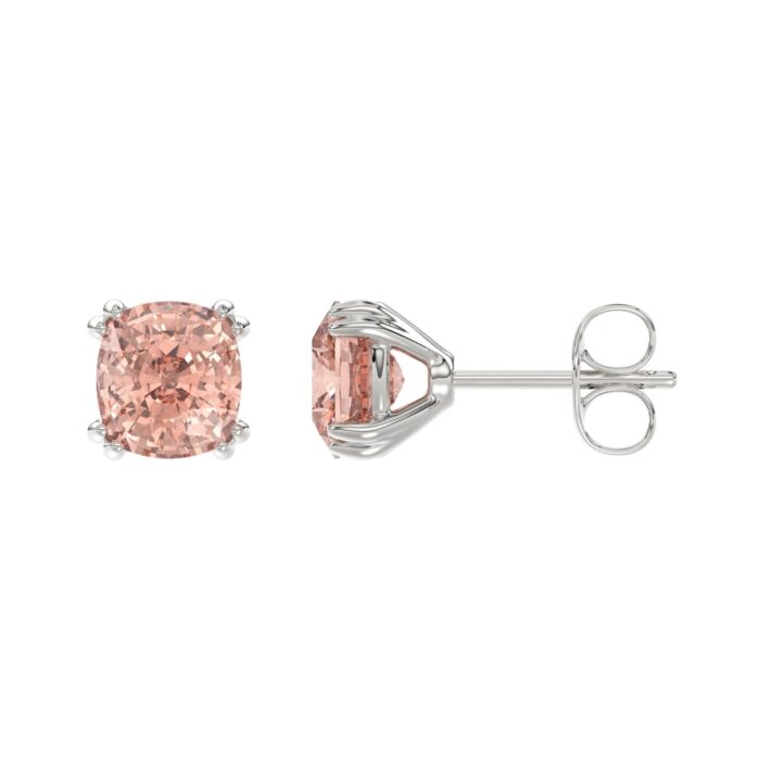 14K WHITE GOLD 2.00CT PINK CUSHION DIAMOND LADIES EARRINGS - Image 2