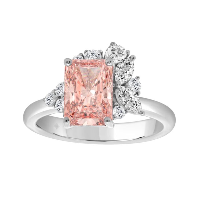 14K WHITE GOLD 2 1/2CT ROUND/MARQUISE/PEAR/PINK RADIANT DIAMOND LADIES RING (CENTER STONE PINK RADIANT DIAMOND 2CT) - Image 1