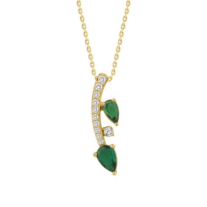 14K YELLOW GOLD 7/8CT ROUND/PEAR DIAMOND LADIES PENDANT WITH CHAIN (PEAR EMERALD 5/8CT) - Image 1