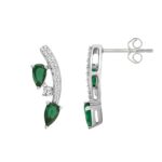 14K WHITE GOLD 1.00CT ROUND/PEAR DIAMOND LADIES EARRINGS (PEAR EMERALD DIAMOND 7/8CT) - Image 2
