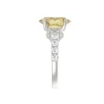 14K WHITE GOLD CRAFTED WITH 18K YELLOW GOLD SHANK 4 1/4CT ROUND/EMERALD/YELLOW OVAL DIAMOND LADIES RING (CENTER STONE OVAL YELLOW DIAMOND 3.00CT) - Image 4