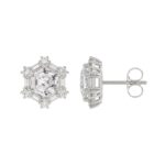 14K WHITE GOLD 1 1/4CT ROUND/BAGUETTE/HEZAGON STEP CUT DIAMOND LADIES EARRINGS - Image 2