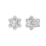 14K WHITE GOLD 1 1/4CT ROUND/BAGUETTE/HEZAGON STEP CUT DIAMOND LADIES EARRINGS - Image 3