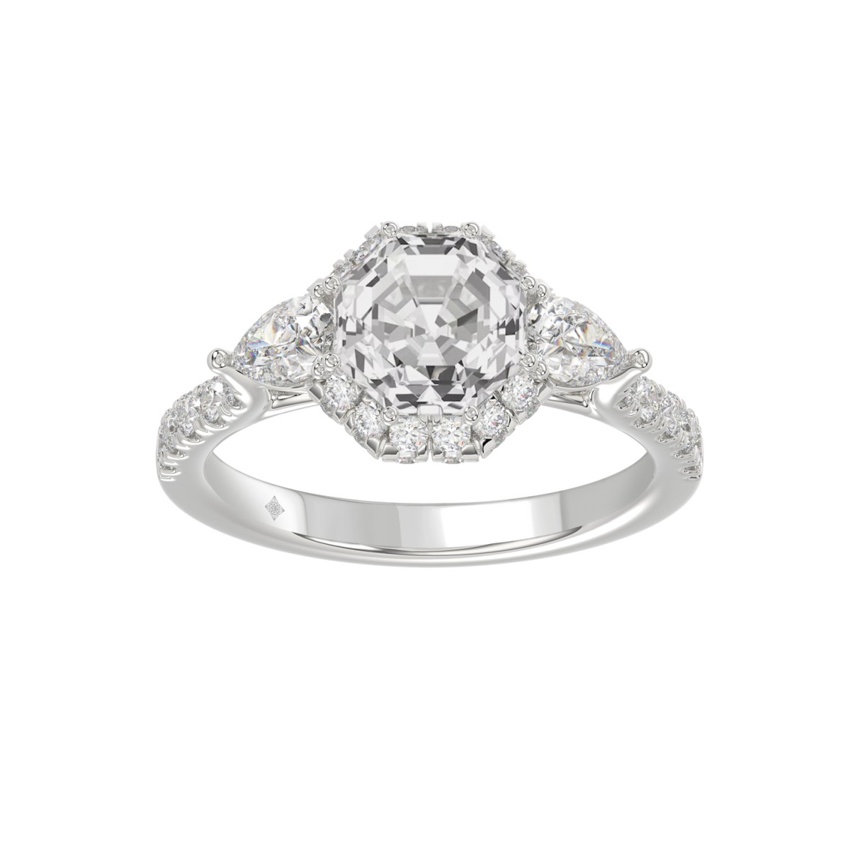 14K WHITE GOLD 2.00CT ROUND/PEAR/OCTAGON STEP CUT DIAMOND LADIES RING - Image 1