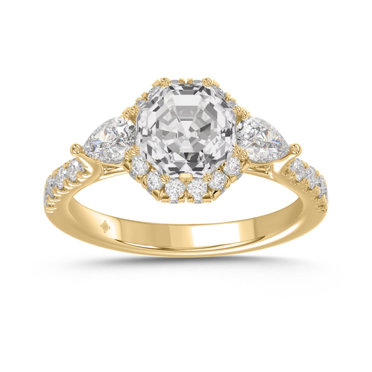 14K YELLOW GOLD 3.00CT ROUND/PEAR/OCTAGON STEP CUT DIAMOND LADIES RING - Image 1