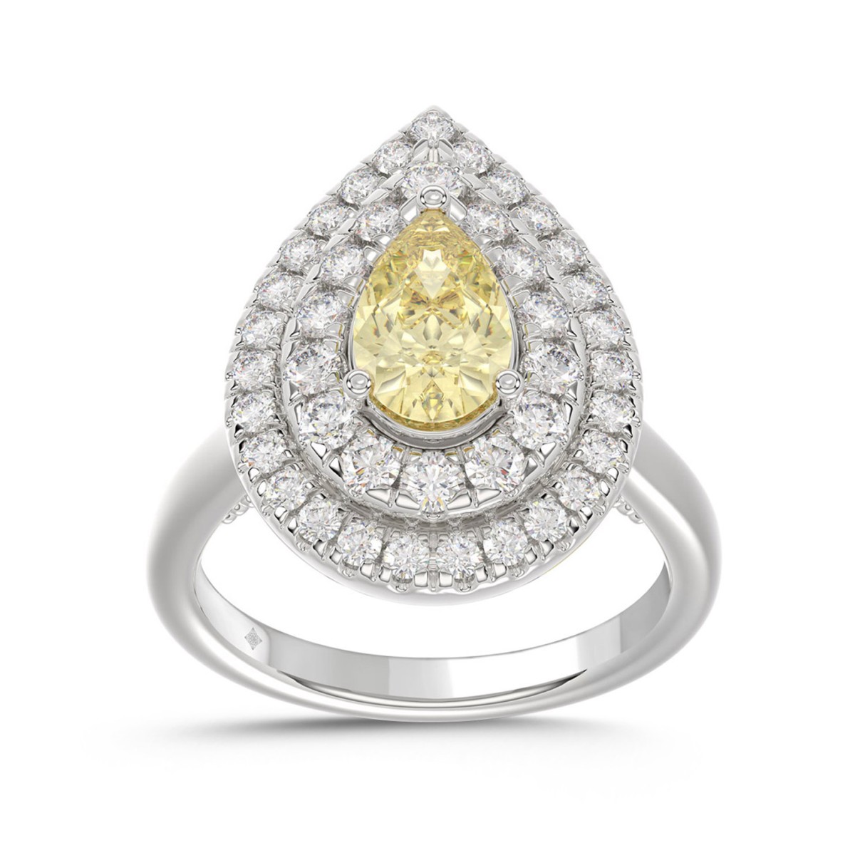 14K WHITE GOLD 2 1/2CT ROUND/YELLOW PEAR DIAMOND LADIES RING - Image 1