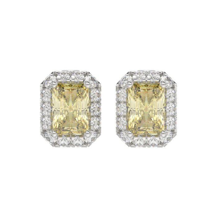 14K WHITE GOLD CRAFTED WITH 18K YELLOW GOLD BACK PLATE 1 1/4CT ROUND/YELLOW EMERALD DIAMOND LADIES EARRINGS - Image 1