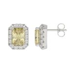 14K WHITE GOLD CRAFTED WITH 18K YELLOW GOLD BACK PLATE 1 1/4CT ROUND/YELLOW EMERALD DIAMOND LADIES EARRINGS - Image 2