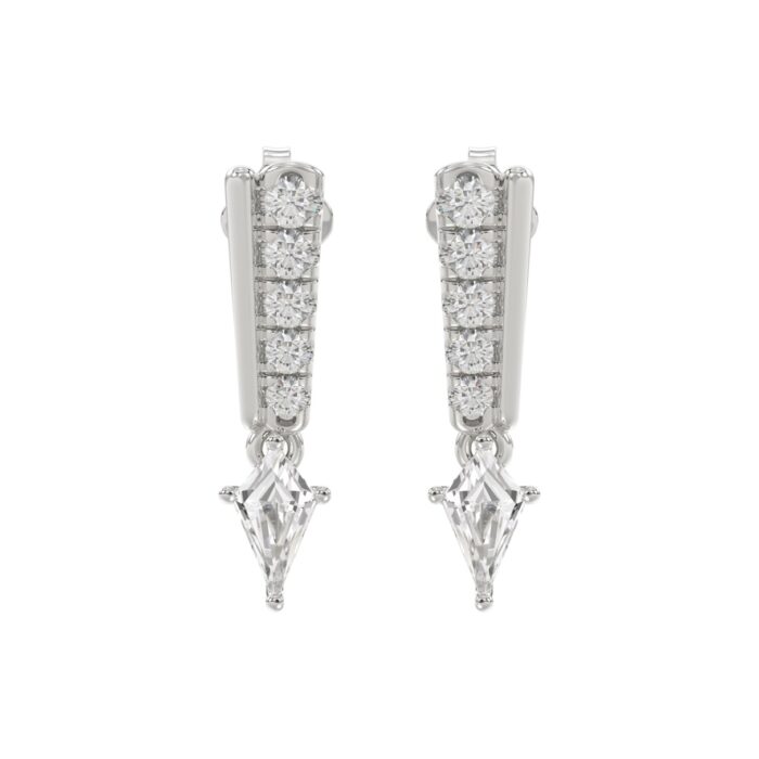 14K WHITE GOLD 3/4CT ROUND/KITE STEP CUT DIAMOND LADIES EARRINGS - Image 1