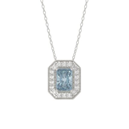 14K WHITE GOLD CRAFTED WITH 18K YELLOW GOLD BACK PLATE 1 1/4CT ROUND/BLUE EMERALD DIAMOND LADIES PENDANT WITH CHAIN