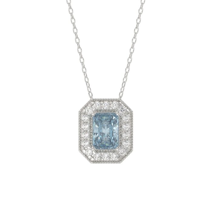 14K WHITE GOLD CRAFTED WITH 18K YELLOW GOLD BACK PLATE 1 1/4CT ROUND/BLUE EMERALD DIAMOND LADIES PENDANT WITH CHAIN - Image 1