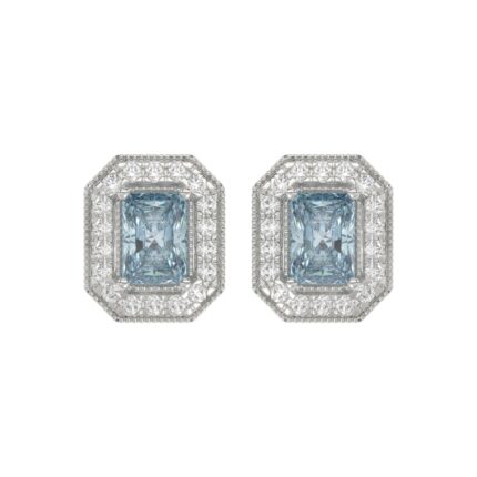 14K WHITE GOLD CRAFTED WITH 18K YELLOW GOLD BACK PLATE 1 1/4CT ROUND/BLUE SAPPHIRE EMERALD DIAMOND LADIES EARRINGS
