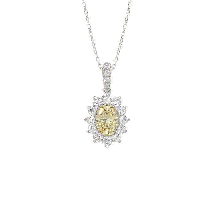 14K WHITE GOLD CRAFTED WITH 18K YELLOW GOLD BACK PLATE 1 1/2CT ROUND/YELLOW OVAL DIAMOND LADIES PENDANT WITH CHAIN - Image 1