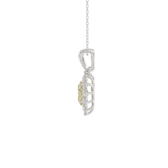 14K WHITE GOLD CRAFTED WITH 18K YELLOW GOLD BACK PLATE 1 1/2CT ROUND/YELLOW OVAL DIAMOND LADIES PENDANT WITH CHAIN - Image 2