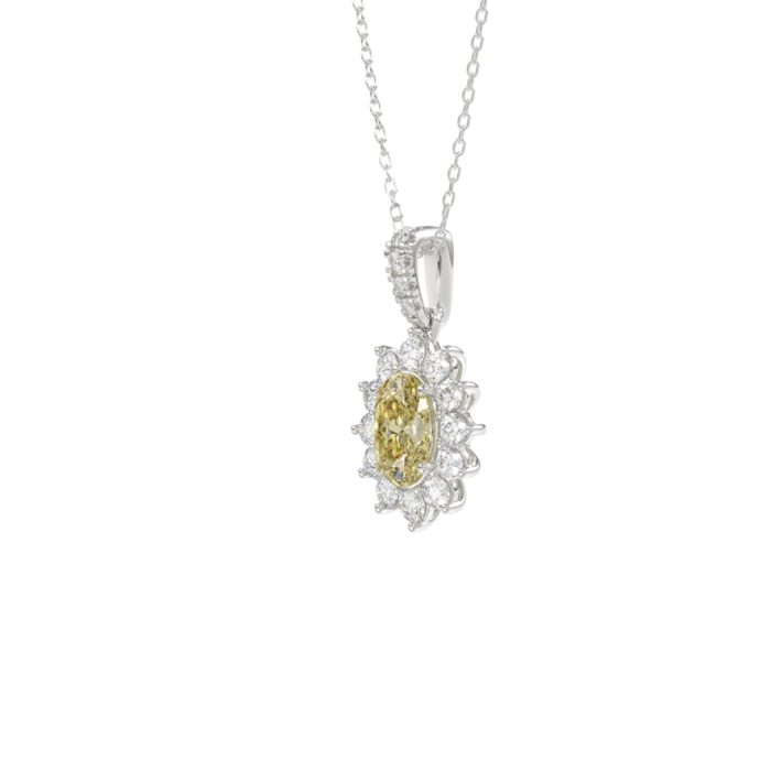 14K WHITE GOLD CRAFTED WITH 18K YELLOW GOLD BACK PLATE 1 1/2CT ROUND/YELLOW OVAL DIAMOND LADIES PENDANT WITH CHAIN - Image 3