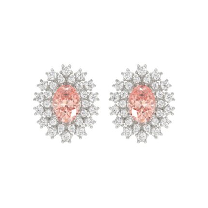 14K WHITE GOLD CRAFTED WITH 18K YELLOW GOLD BACK PLATE 1 1/2CT ROUND/PINK OVAL DIAMOND LADIES EARRINGS
