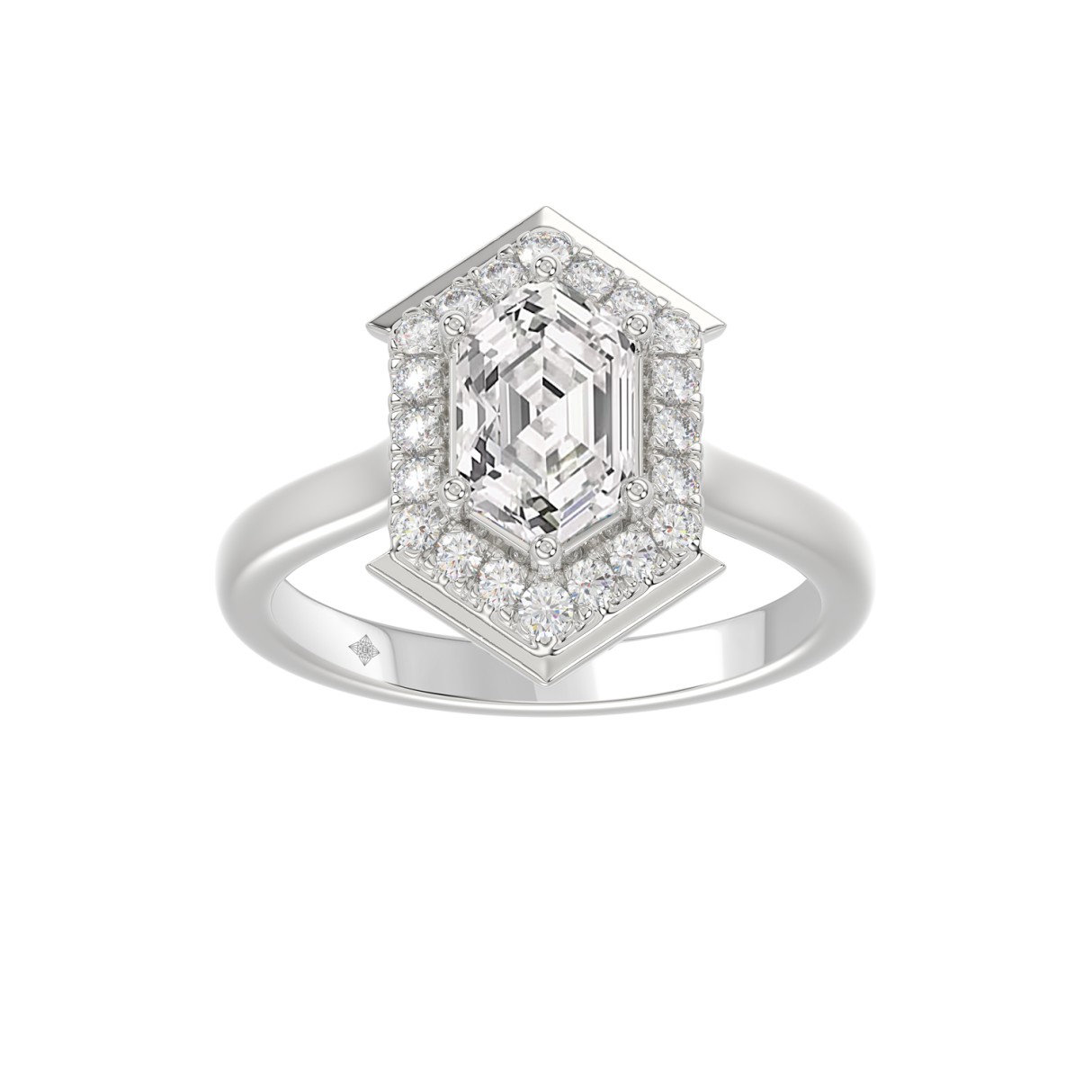 14K WHITE GOLD 1 1/4CT ROUND/HEXAGON DIAMOND LADIES RING - Image 1