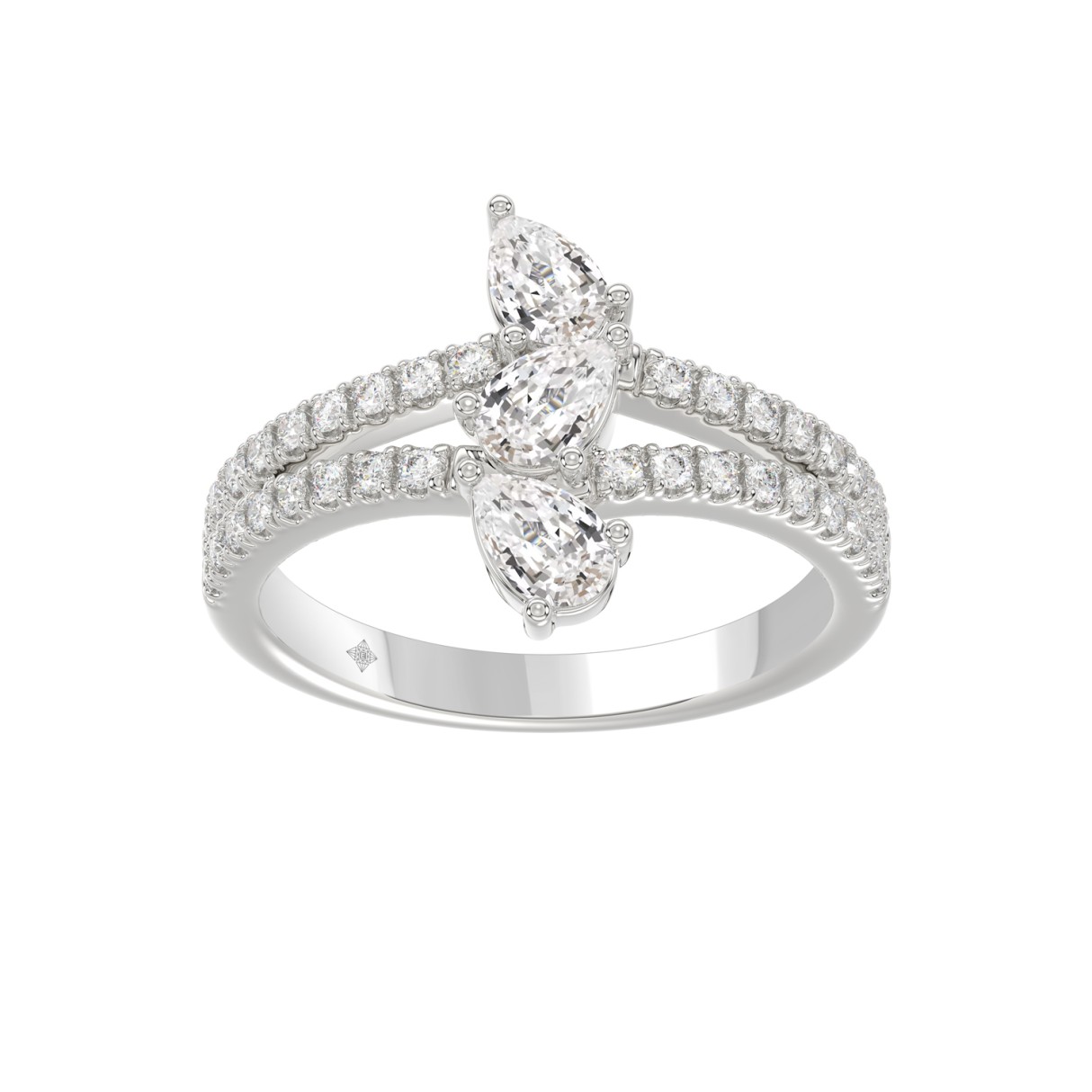 14K WHITE GOLD 1.00CT ROUND/PEAR DIAMOND LADIES RING - Image 1