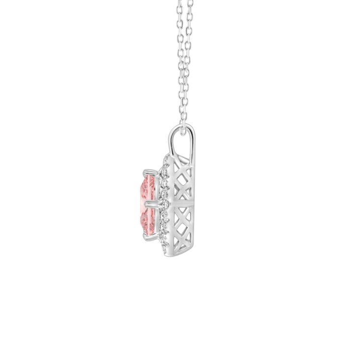 14K WHITE GOLD 1 1/4CT ROUND/PRINCESS DIAMOND LADIES PENDANT WITH CHAIN (CENTER STONE PINK PRINCESS DIAMOND 1CT) - Image 2