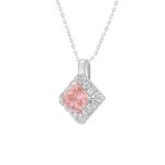14K WHITE GOLD 1 1/4CT ROUND/PRINCESS DIAMOND LADIES PENDANT WITH CHAIN (CENTER STONE PINK PRINCESS DIAMOND 1CT) - Image 3