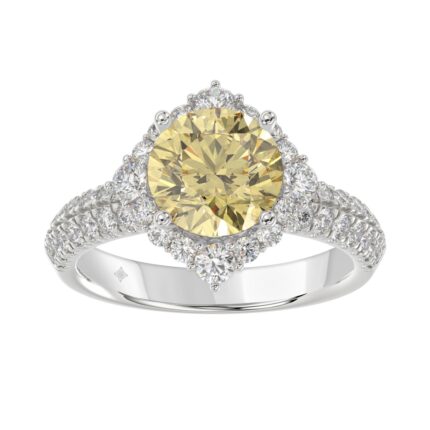 14K WHITE GOLD 2 3/4CT ROUND/YELLOW ROUND DIAMOND LADIES RING (CENTER STONE YELLOW ROUND DIAMOND 2CT)