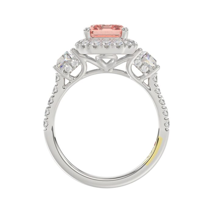 14K WHITE GOLD CRAFTED WITH 18K YELLOW GOLD SHANK 4 1/4CT ROUND/RADIANT/TRAPEZOID DIAMOND LADIES RING (CENTER STONE PINK RADIANT DIAMOND 3.00CT) - Image 2