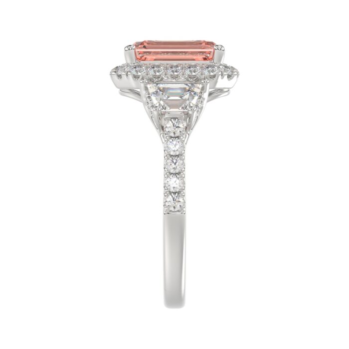 14K WHITE GOLD CRAFTED WITH 18K YELLOW GOLD SHANK 4 1/4CT ROUND/RADIANT/TRAPEZOID DIAMOND LADIES RING (CENTER STONE PINK RADIANT DIAMOND 3.00CT) - Image 4