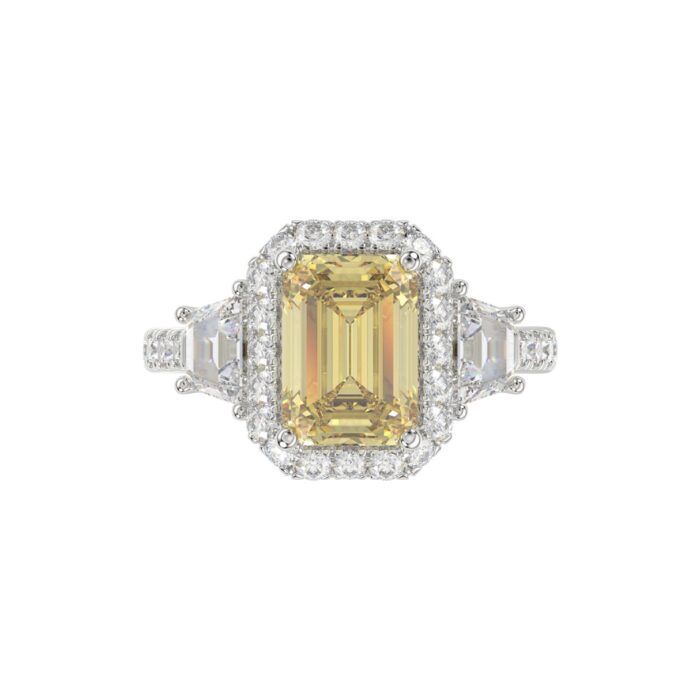14K WHITE GOLD CRAFTED WITH 18K YELLOW GOLD SHANK 4 1/4CT ROUND/TRAPEZOID/RADIANT DIAMOND LADIES RING (CENTER STONE YELLOW RADIANT DIAMOND 3.00CT) - Image 5