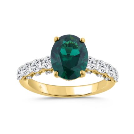 14K YELLOW GOLD 7.00CT ROUND/OVAL GREEN DIAMOND LADIES RING (CENTER STONE GREEN OVAL DIAMOND 6CT)
