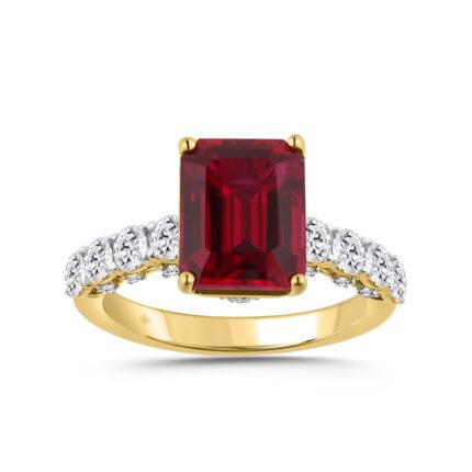 14K YELLOW GOLD 11.00CT ROUND/RUBY EMERALD DIAMOND LADIES RING (CENTER STONE RUBY EMERALD DIAMOND 10CT)