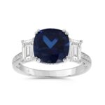 14K WHITE GOLD 2 1/3CT ROUND/EMERALD/BLUE SAPPHIRE CUSHION DIAMOND LADIES RING