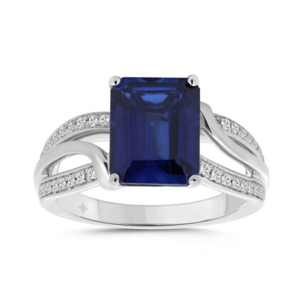 14K WHITE GOLD 1/5CT ROUND/BLUE EMERALD DIAMOND LADIES EARRINGS