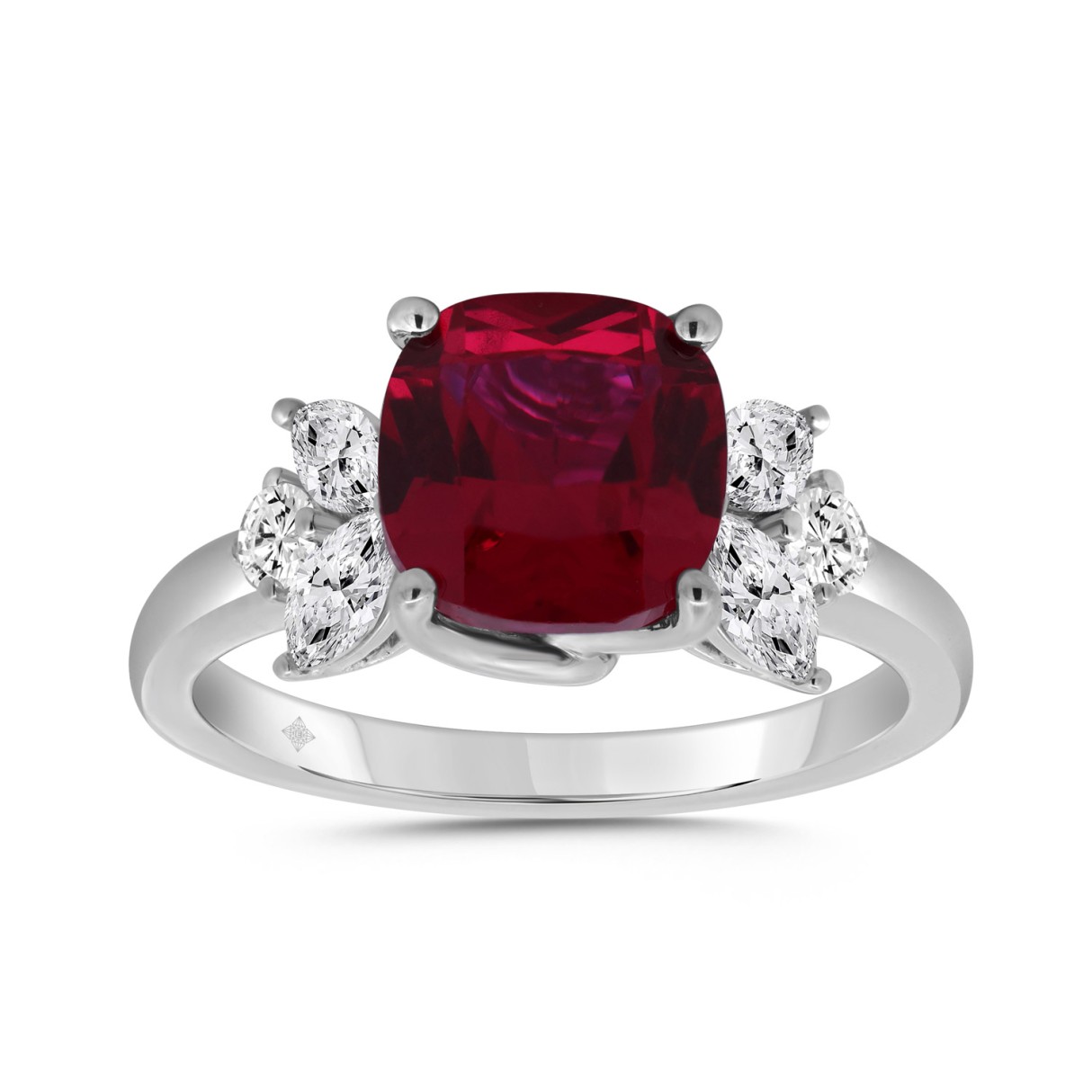 14K WHITE GOLD 1.00CT ROUND/RUBY CUSHION/MARQUISE DIAMOND LADIES RING - Image 1