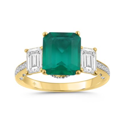 14K YELLOW GOLD 6 1/4CT ROUND/GREEN EMERALD DIAMOND LADIES RING (CENTER STONE GREEN EMERALD DIAMOND 5CT)