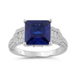 14K WHITE GOLD 1/2CT ROUND/EMERALD/BLUE SAPPHIRE BAGUETTE DIAMOND LADIES RING
