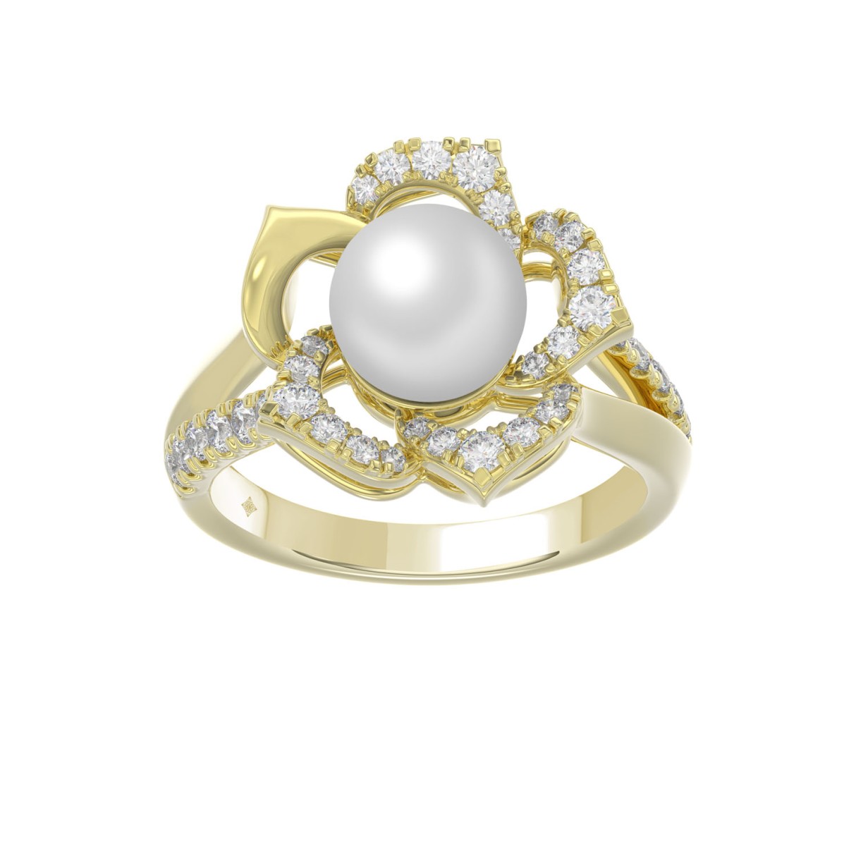 14K YELLOW GOLD 1/2CT ROUND/PEARL DIAMOND LADIES RING - Image 1
