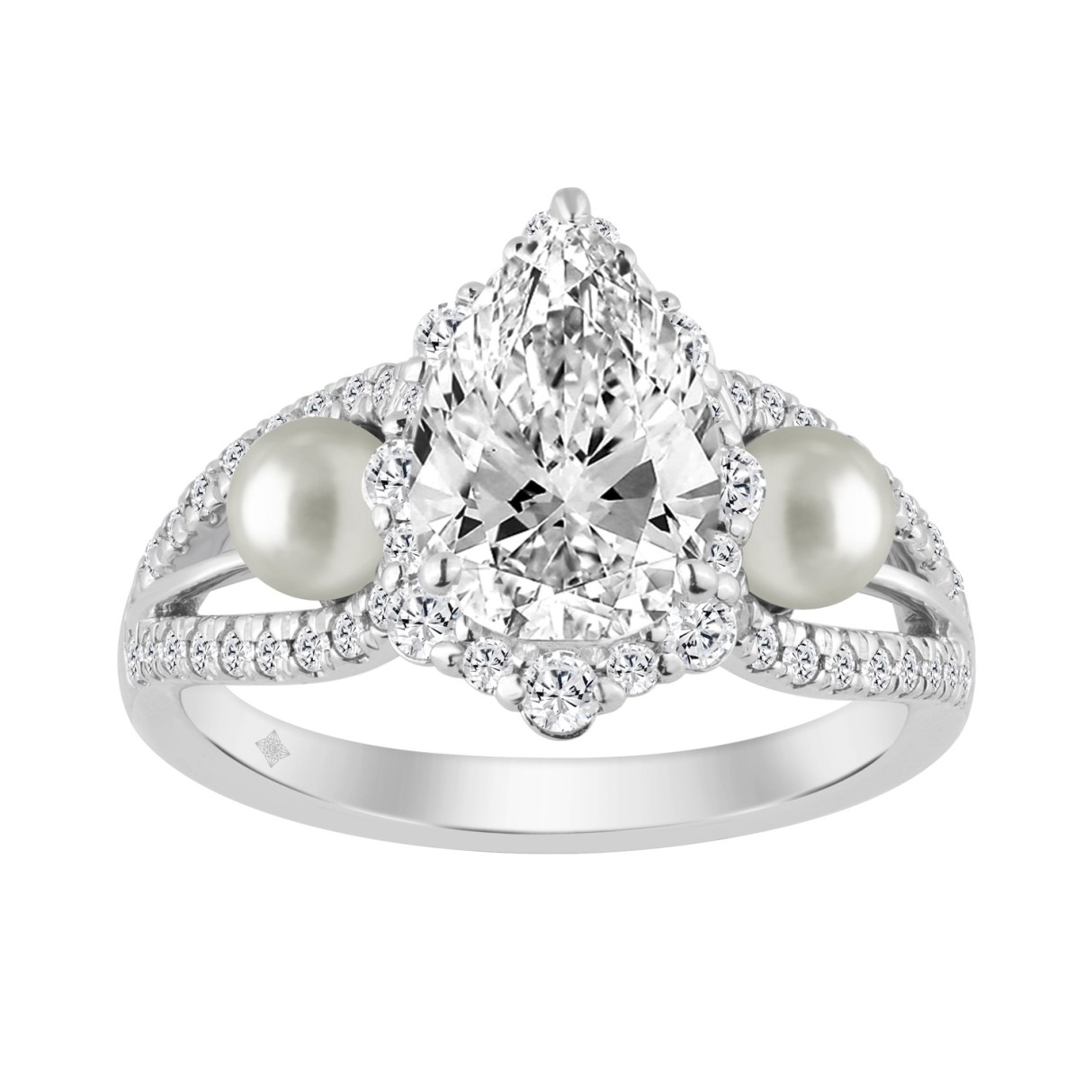 14K WHITE GOLD 2.00CT ROUND/PEAR/PEARL DIAMOND LADIES RING - Image 1