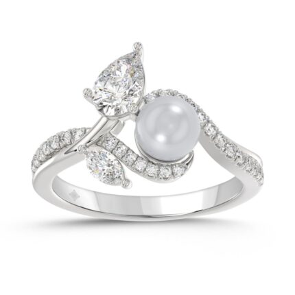 14K WHITE GOLD 3/4CT ROUND/MARQUISE/PEARL/PEAR DIAMOND LADIES RING