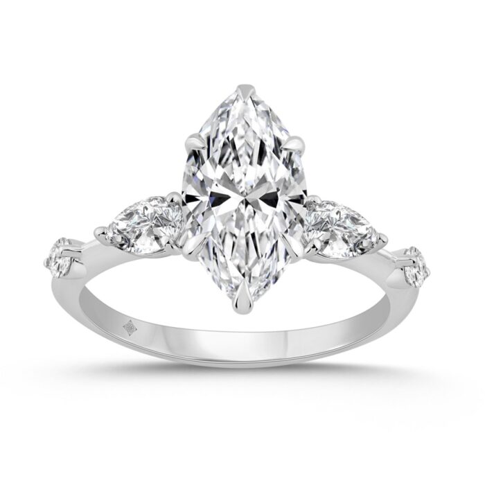 14K WHITE GOLD 2 1/2CT ROUND/MARQUISE/PEAR DIAMOND LADIES RING (CENTER STONE MARQUISE DIAMOND 2CT) - Image 1