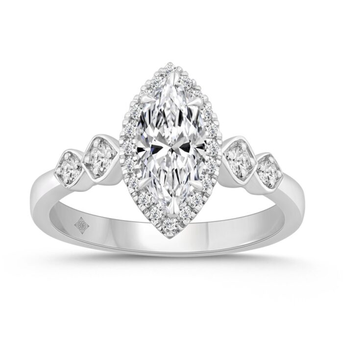 14K WHITE GOLD 1 1/4CT ROUND/MARQUISE DIAMOND LADIES BRIDAL RING (CENTER STONE MARQUISE DIAMOND 1CT) - Image 1