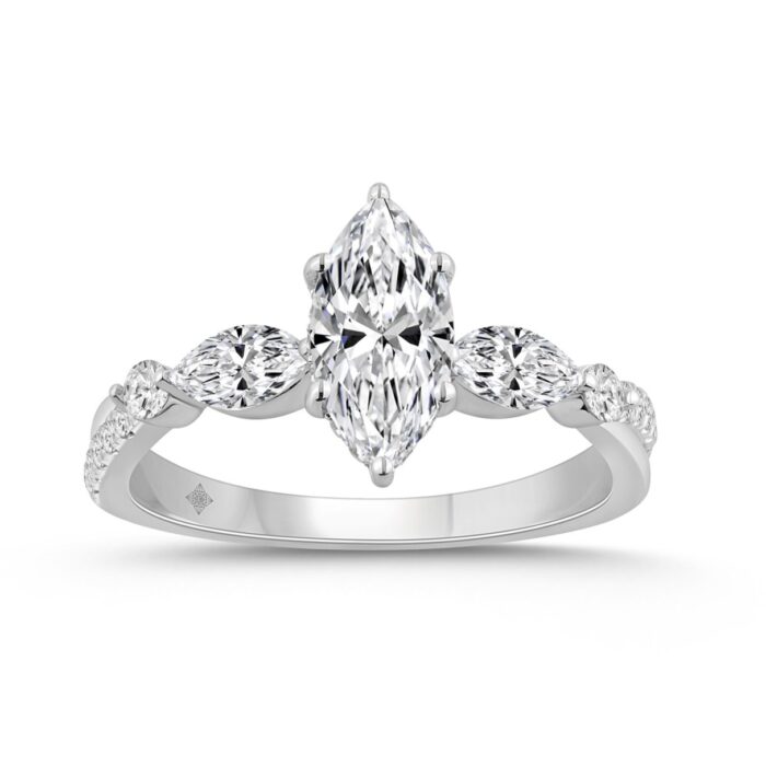 14K WHITE GOLD 1 1/2CT ROUND/MARQUISE DIAMOND LADIES RING (CENTER STONE MARQUISE DIAMOND 1CT) - Image 1
