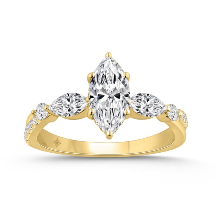 14K YELLOW GOLD 1 1/2CT ROUND/MARQUISE DIAMOND LADIES RING (CENTER STONE MARQUISE DIAMOND 1CT) - Image 1