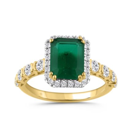 14K YELLOW GOLD 3 1/4CT ROUND/EMERALD DIAMOND LADIES RING (CENTER STONE GREEN EMERALD DIAMOND 2 1/2CT)