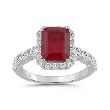 14K WHITE GOLD 1.00CT ROUND/RUBY EMERALD DIAMOND LADIES RING